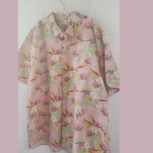 Isle Bay Linens Mens Pink Floral SS Linen Cotton Button Front Shirt XXXL